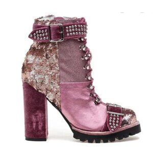 NWOB Jeffrey Campbell Lilith 2 Block Heel Boots Pink Patchwork Women's Size 6.5